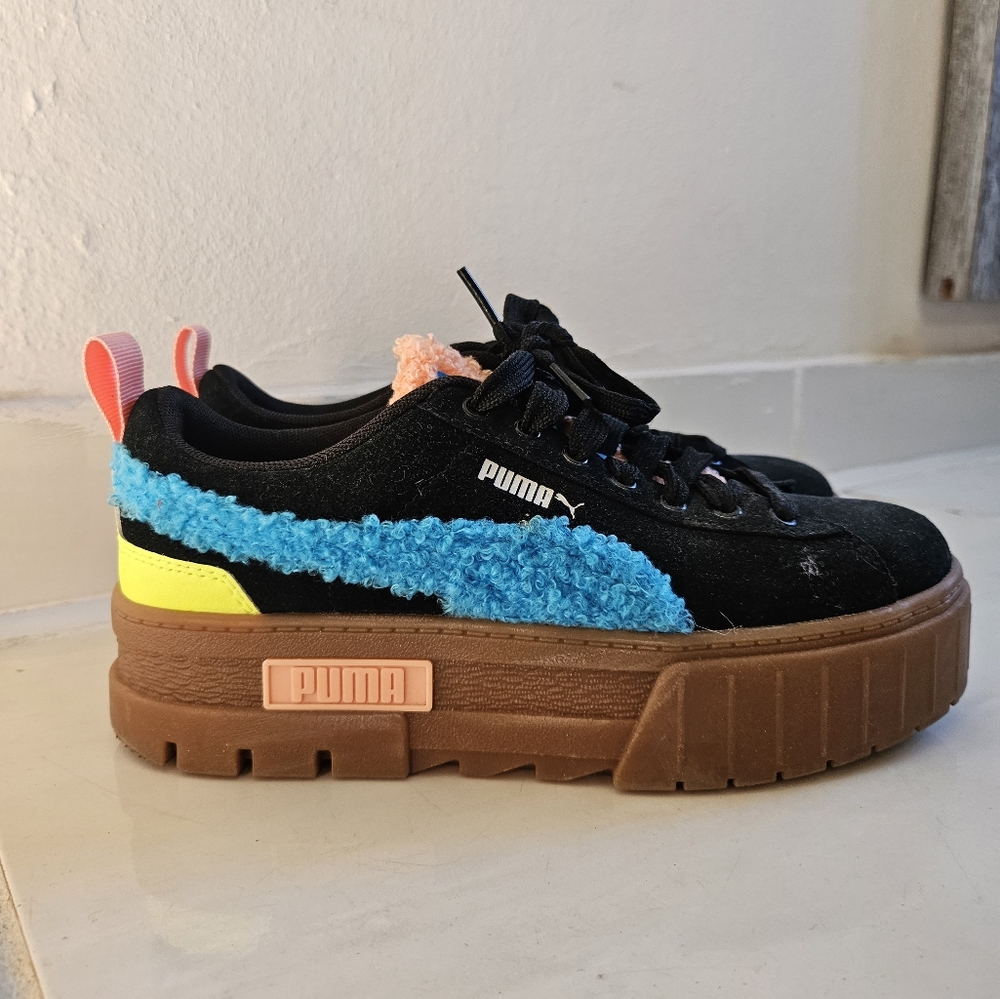 Puma Black Sneakers with Blue, Yellow & Pink Accents